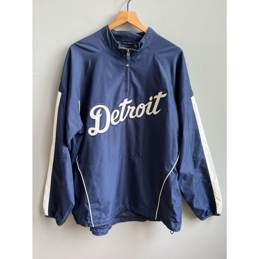 Majestic 2008 Detroit Tigers Navy & White Performance Jacket Size XL 1/4 Zip